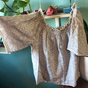 Light blue off the shoulder top